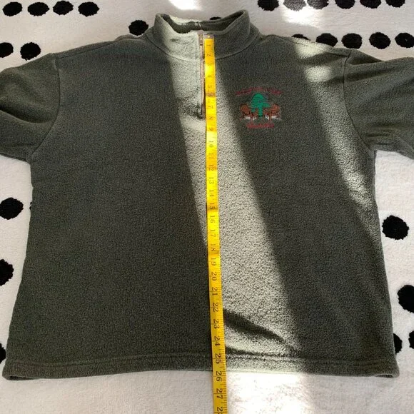 Vintage 1/4 Zip Fleece Henley Sweater Jacket Mens L Embroidered Green Pullover - Picture 10 of 11
